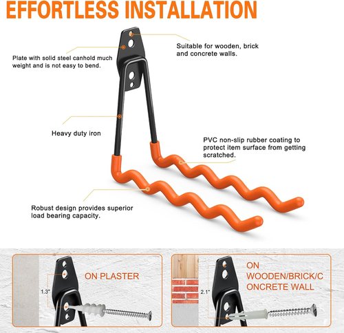 HUPBIPY Heavy Duty Garage Hooks - 4 Pack Wall Mounted Tool Organizer for Ladders, Bikes & More