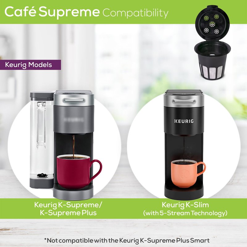 Cafe Supreme 5-Stream Reusable Single Serve Coffee Filter K Cup Pod + EZ-Scoop Coffee Scoop with Funnel | Compatible with Keurig 1 or 5-Stream Coffee Makers