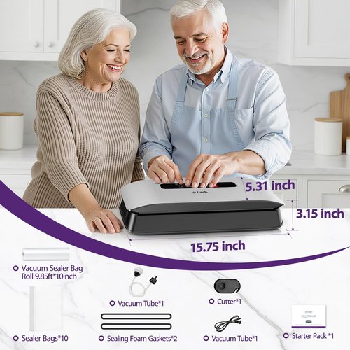 Food Vacuum Sealer Machine, 8-in-1 Food Vacuum Saver Sealer V20 with Moist & Dry Mode, External VAC, Bags and Cutter Included, Compact Lightweight Food Sealer for Home Kitchen Storage & Meal Prep