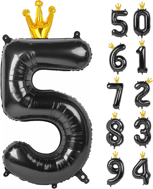 Black 5 Balloon - 40 Inch Number Balloon for 5th Birthday Decorations | Black and Gold Party Supplies