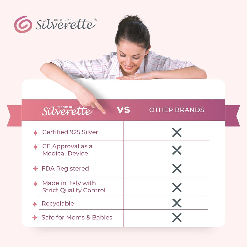 Silverette® Nursing Cups - Original Silver Nipple Covers for Breastfeeding Essentials | Regular Size 925 Silver
