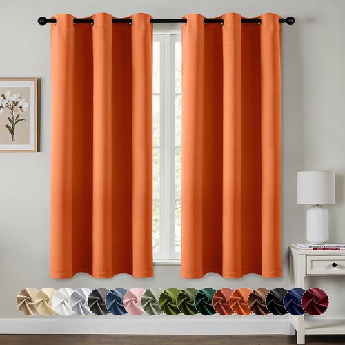 MIULEE Orange Blackout Curtains - Thermal Insulated Room Darkening Drapes | 63-Inch Grommet Panels