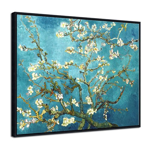 Pyradecor Large Black Framed Canvas Wall Art Almond Blossom Famous Oil Paintings Reproduction Canvas Prints by Van Gogh for Home Office Decorations