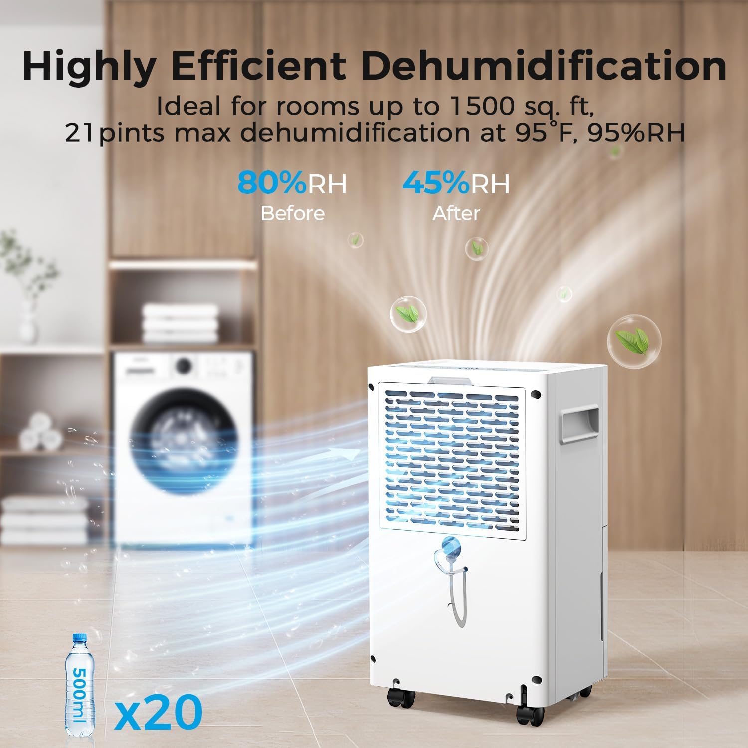 SEAVON 21 Pint Dehumidifier - Powerful Moisture Removal for Home | Smart Humidity Control & 24H Timer