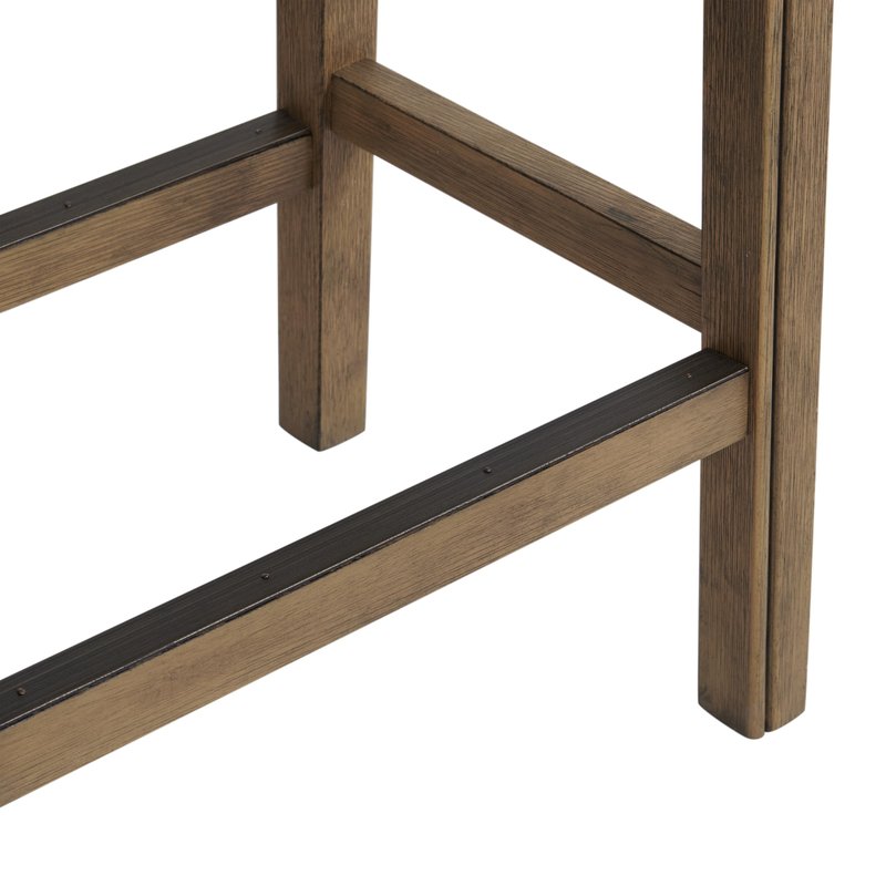 Williston Counter Height Stool – 26” Tall Backless Saddle Seat with Linen-Like Upholstery, Solid Rubberwood Frame in Natural Wire-Brush Finish, Metal Kick Plate & Footrest for Kitchen Island or Bar
