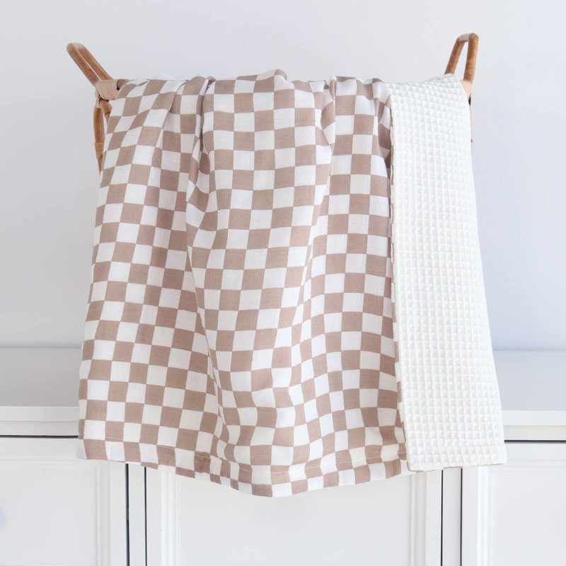LifeTree Waffle Baby Blankets Neutral, Muslin Checkered Swaddle Blanket for Boys Girls, Fitted Crib Sheets Infant Newborn, 70% Viscose from Bamboo and 30% Cotton