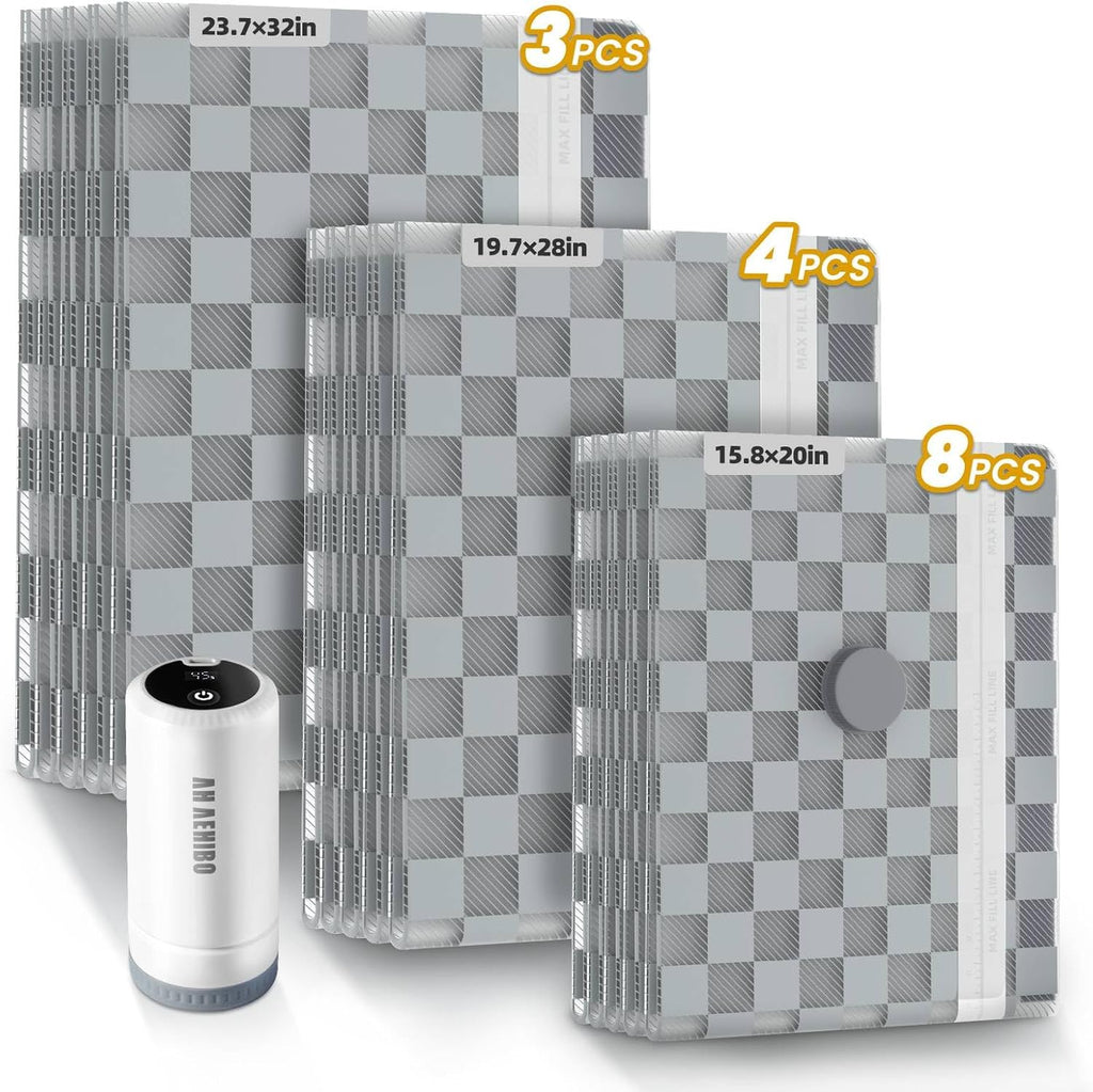 Skiennix Vacuum Bags for Travel - 15 PCS Combo with Rechargeable Pump | Space Saver for Luggage & Clothes