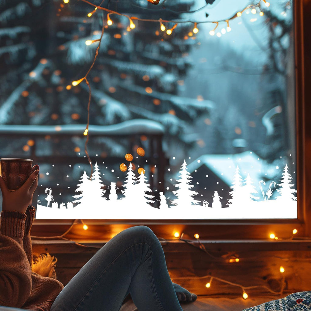 Skiennix Christmas Stencils - Large Reusable Winter Forest House Village Templates | 53.1” for Window Glass Crafts