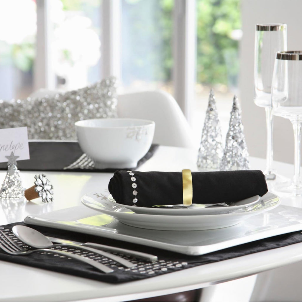 Matte Gold Napkin Rings Set of 8, Metallic Bronze Napkin Ring Holder Glossy Serviette Buckles for Wedding,Banquet, Dinner,Party,Table Settings (Matte Gold Semicircle)