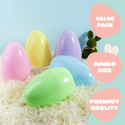 JOYIN Jumbo Easter Eggs - 10" Pastel Plastic Fillable Eggs | 6PCS for Treats, Party Favors, and Decorations