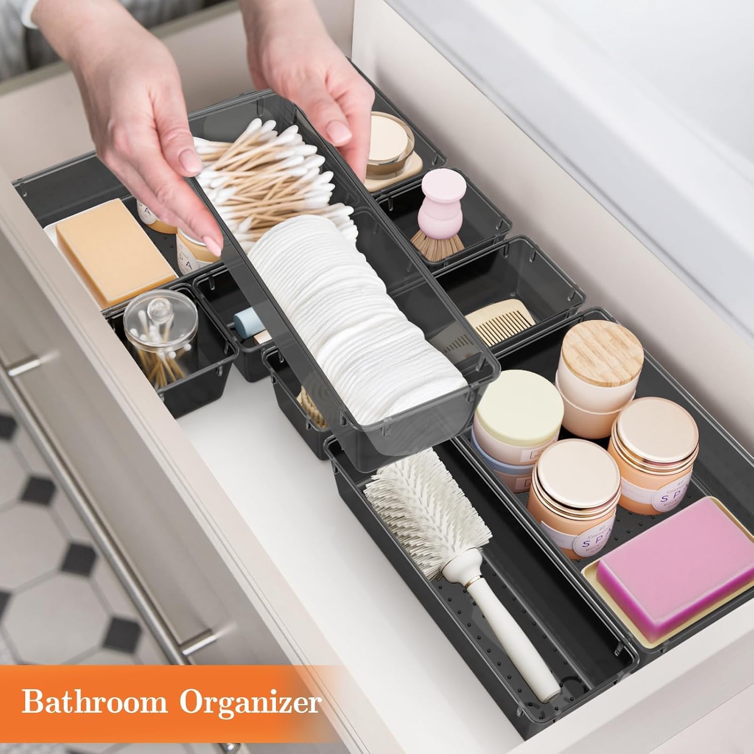 SpaceHacks 25 PCS Plastic Drawer Organizer Set - Versatile Tool Trays & Storage Bins for Makeup, Jewelry, Gadgets | Clear Black
