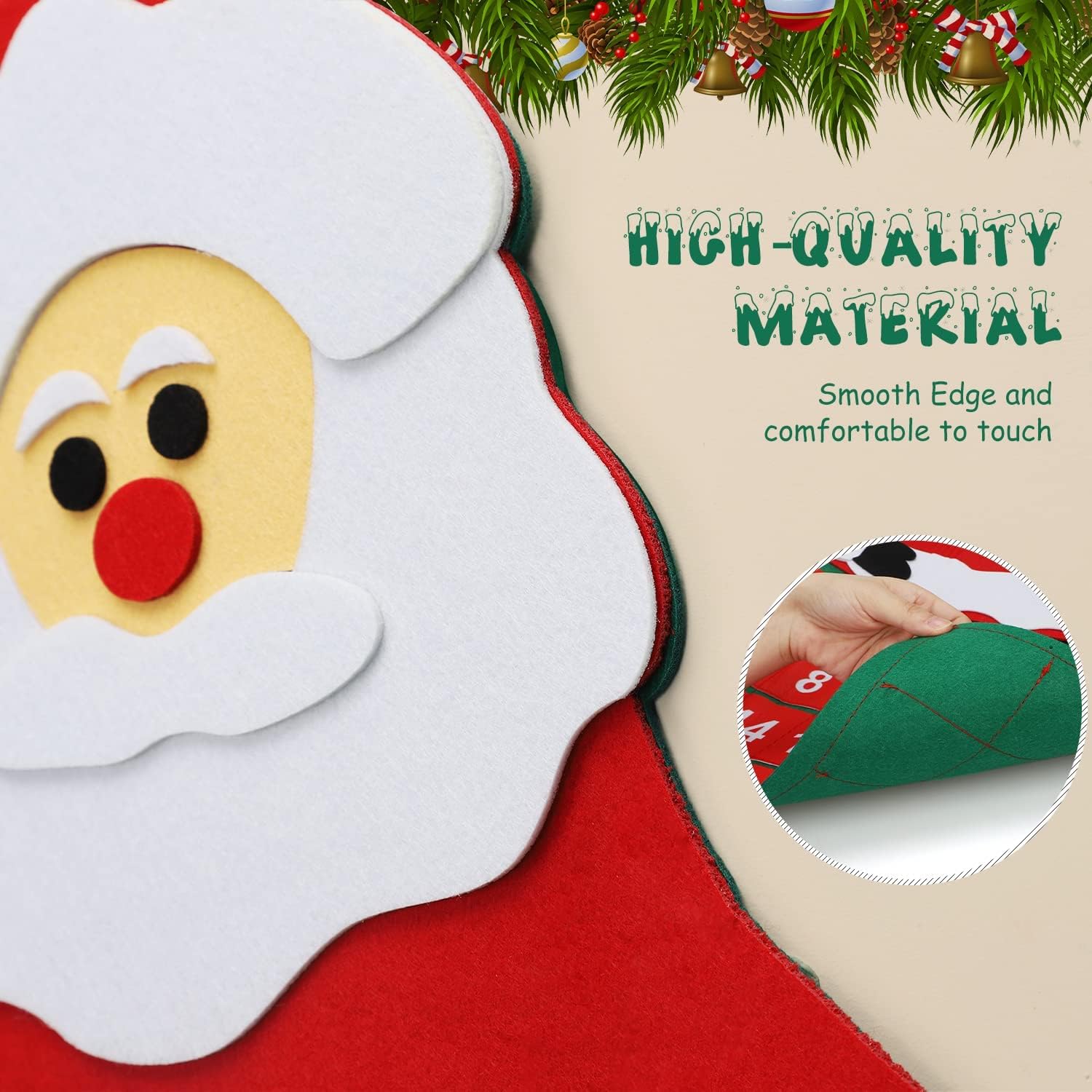 TOY Life Christmas Advent Calendar - 24 Pocket Countdown Calendar for Kids | Felt Santa Decoration