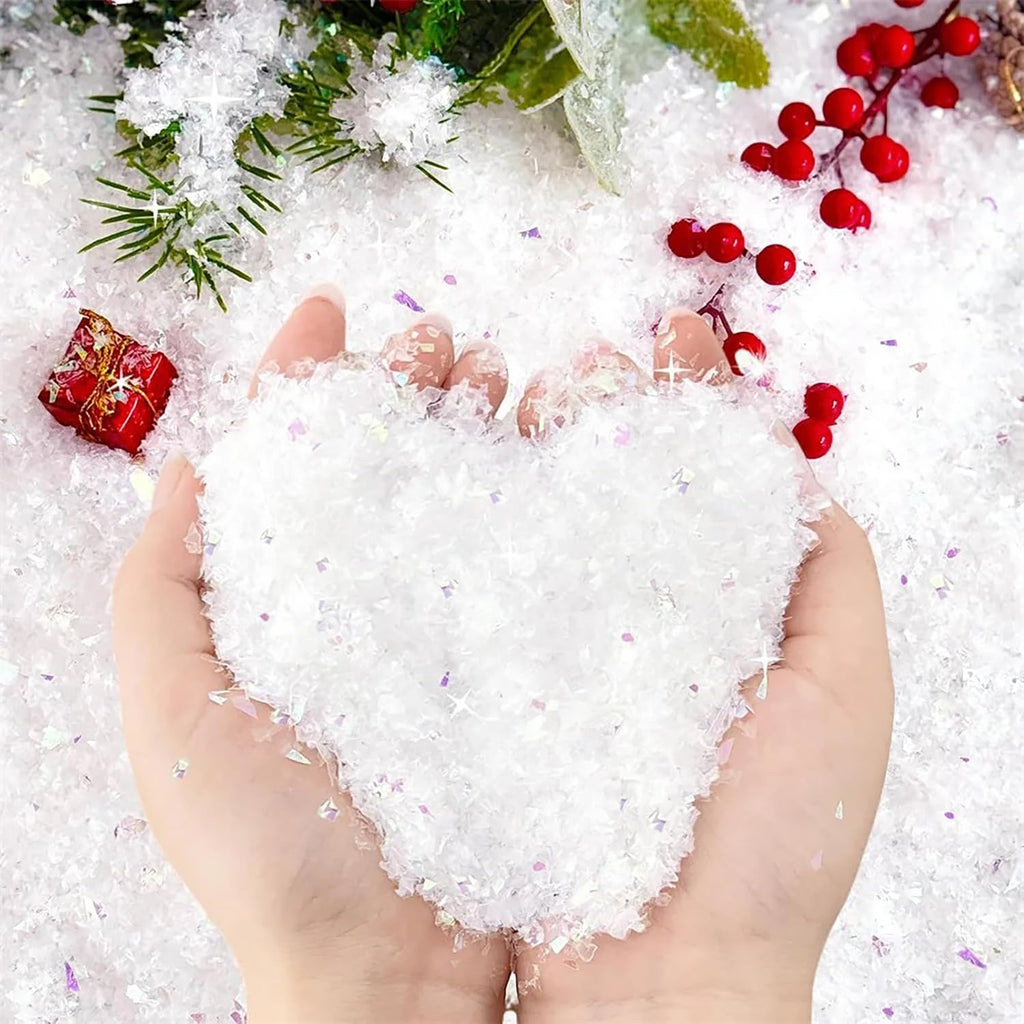 Skiennix Fake Snow Decoration - Sparkling Artificial Snowflakes | 1.76oz Twinkling White Flake Snow