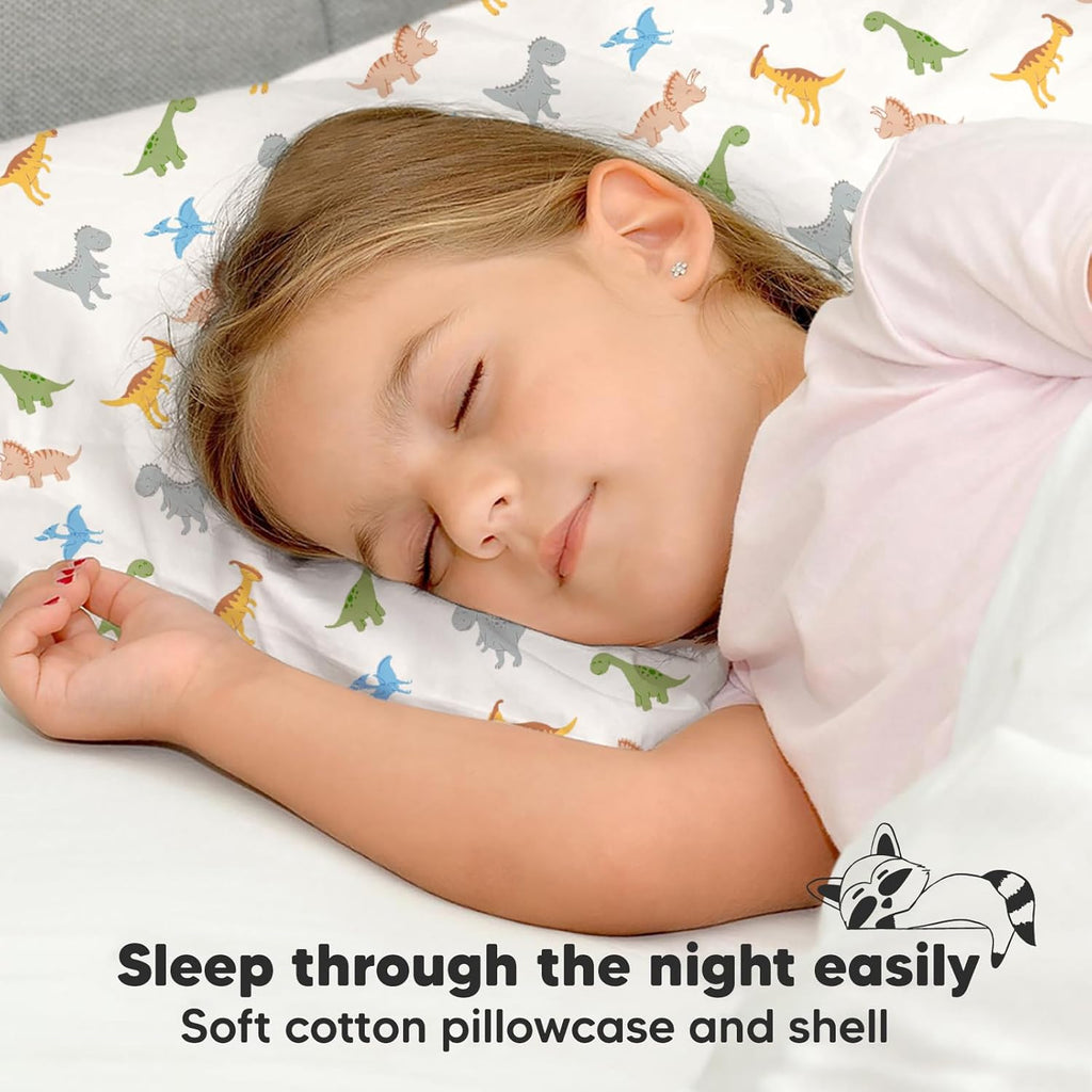 My Little Dreamy Toddler Pillow - Organic Cotton Travel Bed Pillow with Soft, Breathable Pillowcase | 13x18 Inches, Machine Washable for Ages 2-5 (Roarsome)