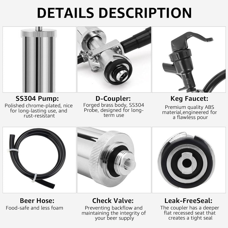 Beer Keg Tap Keg Hand Pump D System Keg Tap 4" Mini Keg Party Pump Beer Taps for Kegs US Sankey Kegs Pump with Beer Line, Portable Beer Keg Pump Draft Beer Kegs Picnic Tap Chrome Kegerator Tap Kit