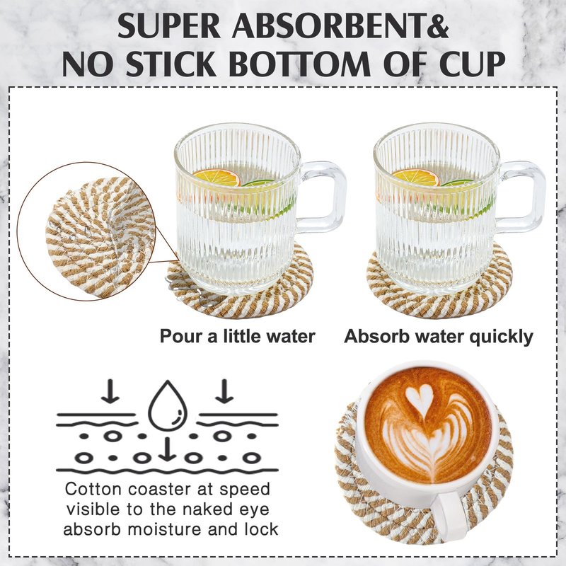 8 Pcs Boho Round Woven Placemats Set of 4/6/8,Trivets for Dishes, Heat Resistant Hot Pads,11.8" Woven Cotton Rope Round Placemats with Basket, 4.3" Drink Coasters with Holder (Mix Brown)