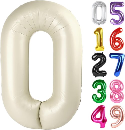 Cream Number 0 Balloon - 40 Inch Birthday Decoration for Milestone Celebrations | Party Supplies