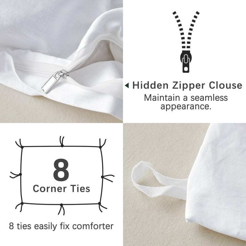 ATsense Duvet Cover King Size, 100% Washed Cotton Linen Feel Super Soft Comfortable, 3-Piece White Duvet Cover Bedding Set, Long-Lasting and Easy Care, Simple Style Farmhouse Comforter Cover