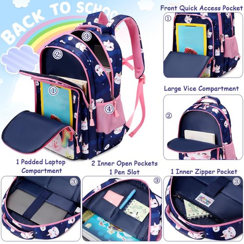 Meisohua Girls Backpack Elementary School Backpacks with Lunch Box 3 in 1 Set Unicorn Backpack for Girls Caticorn School Bags for Kids