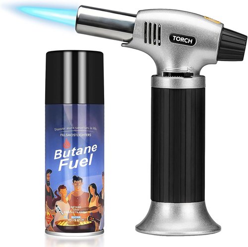 Butane Torch Lighter - Premium Quality Jet Flame with Refill Kit | 1.9oz (100ml), Black