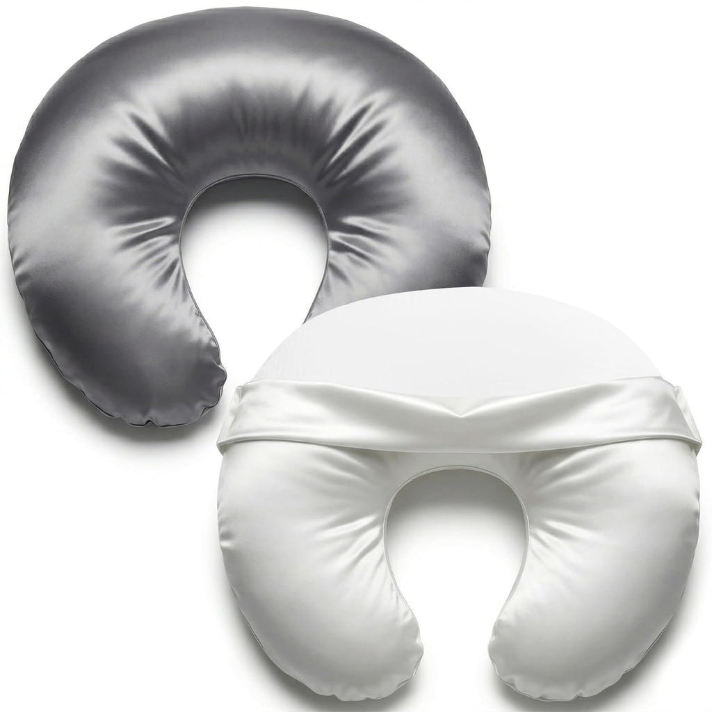 Pro Goleem Satin Nursing Pillow Cover - Soft Silk Feeding Pillow Slipcover | 2 Pack in Gray and White