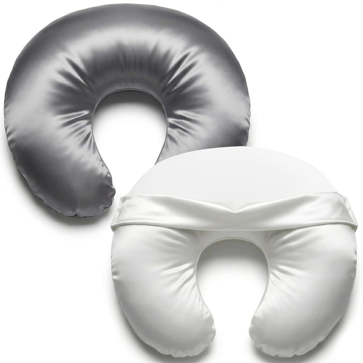 Pro Goleem Satin Nursing Pillow Cover - Soft Silk Feeding Pillow Slipcover | 2 Pack in Gray and White