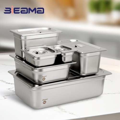 BIEAMA 6 Pack Hotel Pans, 1/3 Size 6" Deep, NSF, Commercial Stainless Steel Pan, Steam Table Pan, Catering Food Pans
