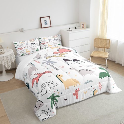 Feelyou Baby Dinosaur Comforter Kids Cartoon Dinosaurs Bedding Set Nursery Dino Comforter Set for Children Boys Girls Jungle Animals Pattern Microfiber Duvet Set Room Decor Quilt Set Twin Size