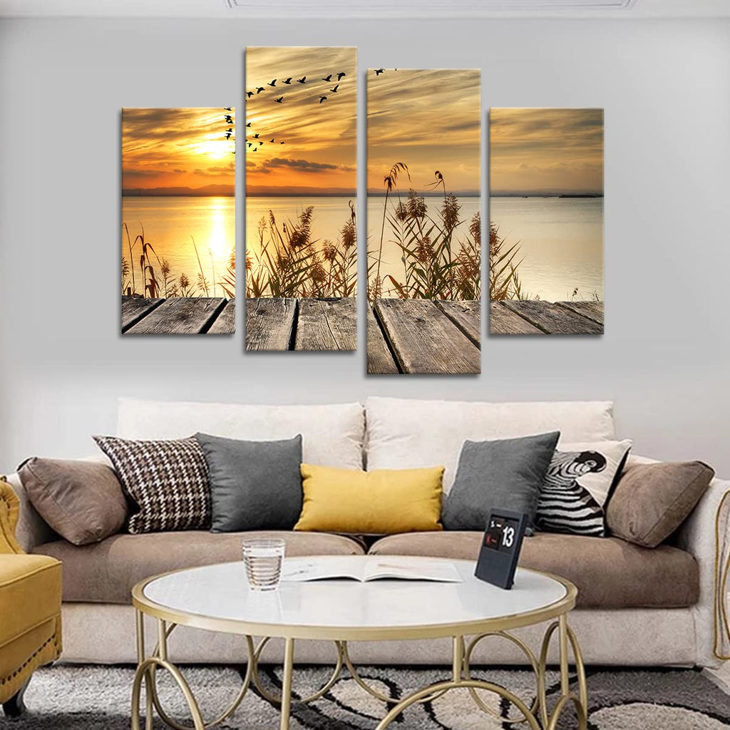 Noah Art Rustic Seascape Wall Art Canvas Prints, 4 Piece Stretched Canvas Wall Decor for Living Room