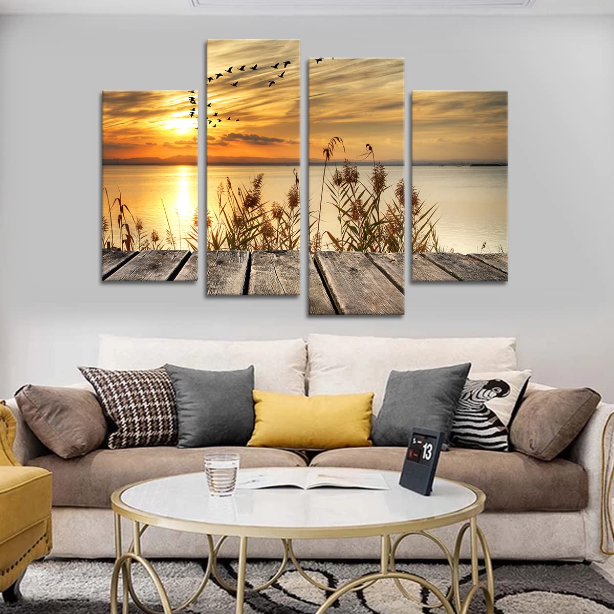 Noah Art Rustic Seascape Wall Art Canvas Prints, 4 Piece Stretched Canvas Wall Decor for Living Room