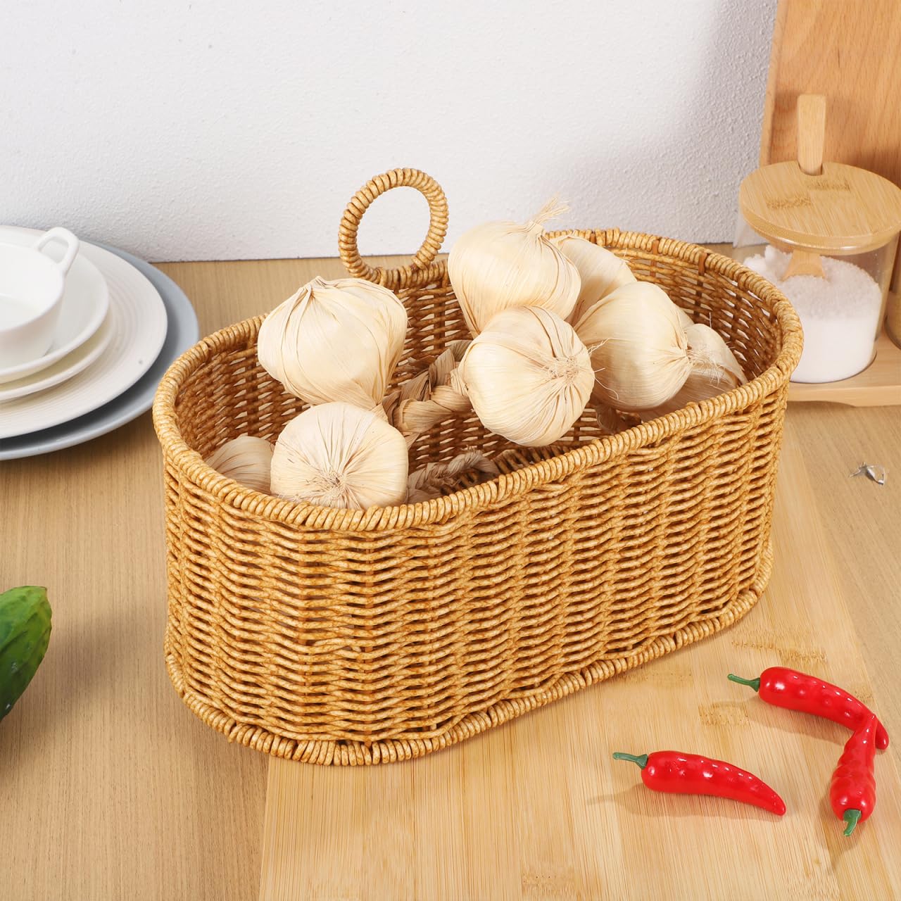 Luxshiny Wall-Mounted Storage Basket - Stylish Woven Hanging Basket for Kitchen Bathroom and Living Room Ideal for Organizing Fruits Vegetables and Flowers 11.02X6.69X6.1 Inches