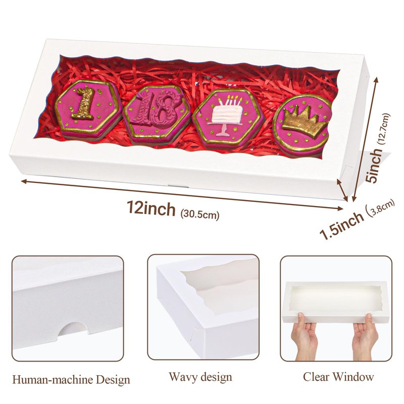 ROSPAKTEK 50pcs 12x5x1.5Inches White Bakery Boxes with Window Cookies Boxes Macaron Boxes. Cakesickle Boxes Browines Treat BoxesChocolate Truffle Boxes for Christmas Valentine's Easter Mother's Day