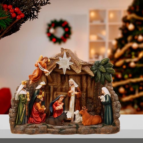 Kurt Adler Light-Up Nativity Table Piece - 10.4-Inch Battery Operated Christmas Decor