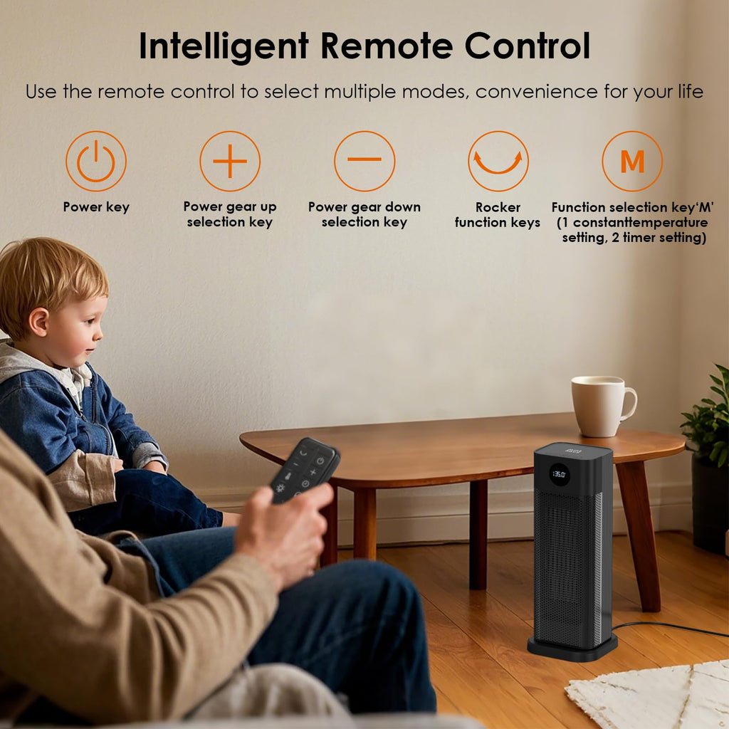 Minthouz Space Heater - 1500W PTC Ceramic Tower Heaters for Indoor Use with Adjustable Thermostat, Timer and Remote Control, Quick 1s Heat-up 70° Oscillation Electric Heater for Office, Bedroom, Room