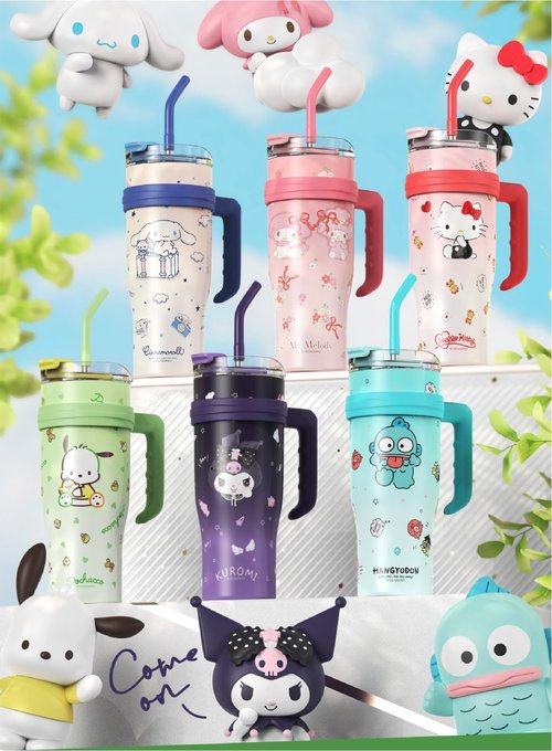 Many Rainbows Cinnamoroll Stainless Steel Insulated Tumbler with Lid, Straw & Handle 1200ml - XL Size, White