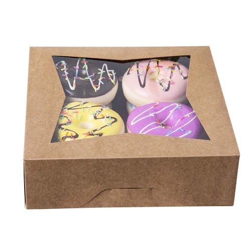 ONE MORE [15pcs] 8" Brown Bakery Pie Boxes, Kraft Cardboard Cookie Box with Window Auto-Popup Natural Disposable Pastries Boxes 8x8x2.5inch,Pack of 15