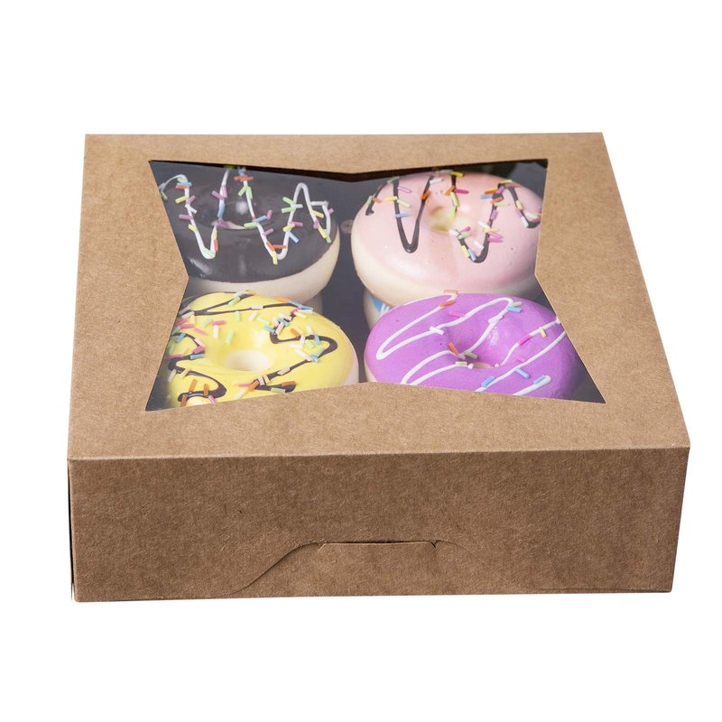 ONE MORE [15pcs] 8" Brown Bakery Pie Boxes, Kraft Cardboard Cookie Box with Window Auto-Popup Natural Disposable Pastries Boxes 8x8x2.5inch,Pack of 15