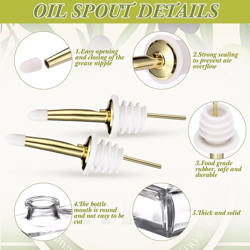 Reallnaive 3 Sets Olive Oil Dispenser Bottles for Kitchen with Nozzles Funnel Labels Cooking Oil Dispenser 500ml Set for Kitchen Vinegar Coffee Syrup (Gold)