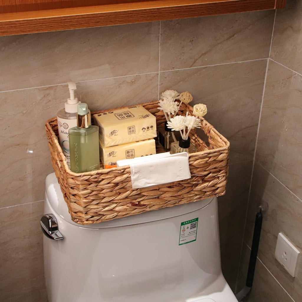 Water Hyacinth Storage Baskets by Rectangular | Woven Wicker Baskets for Shelves - 15.2” L x 12” W x 4.7” H