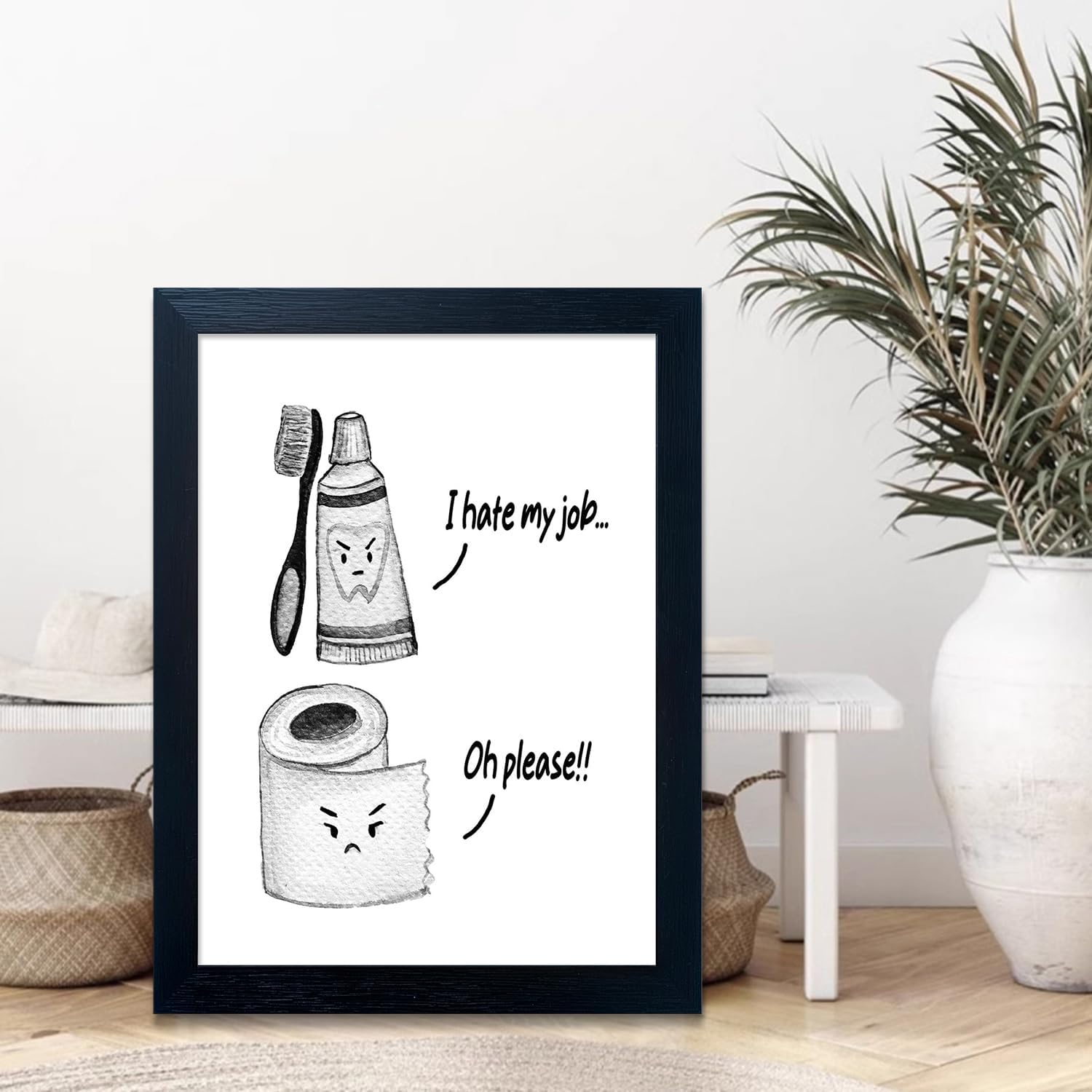 Skiennix Kids Bathroom Decor - Cute Children's Wall Art | Funny Framed Canvas Print for Guest Restroom