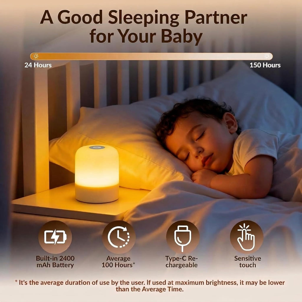 Skiennix Portable Baby Night Light - Dimmable Touch LED Lamp with 3 Colors | Rechargeable 2400mAh