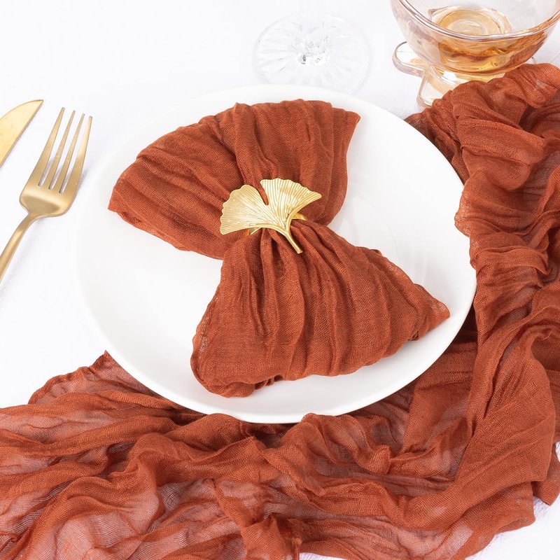 DeZerlor 100 Pack Terracotta Cheesecloth Napkins Burnt Orange Summer Cloth Napkins Set of 100 Dinner Napkins Bulk 21x21 Inches for Wedding Bridal Shower Baby Shower Parties