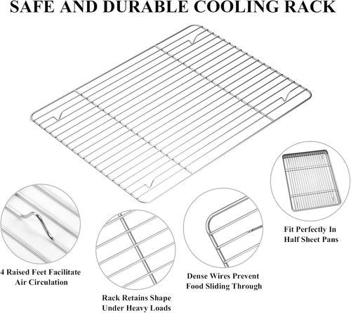 Deedro Baking Sheet Set - Stainless Steel Cookie Pans with Cooling Racks | 2 Sheets & 2 Racks, 16 x 12 x 1 Inch