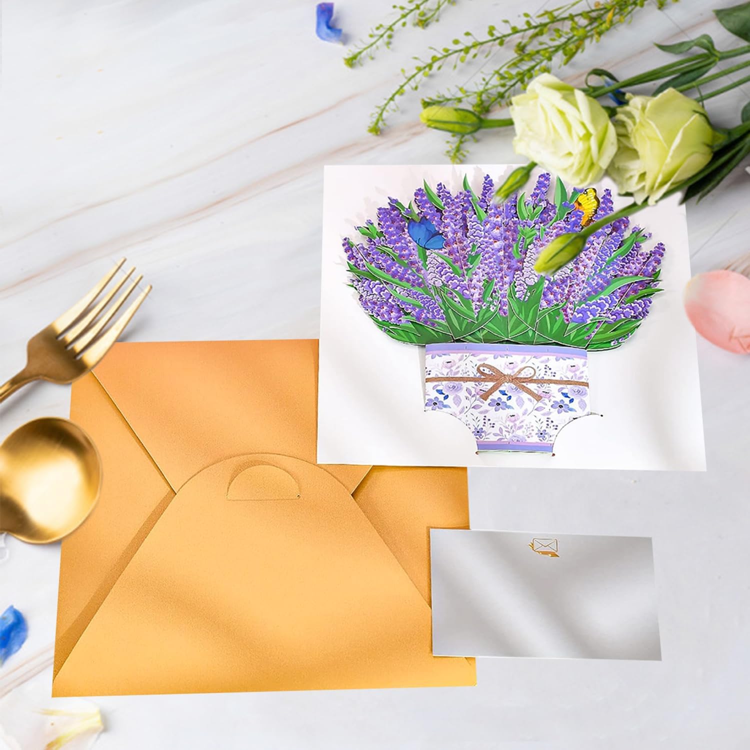 ROBBEAR 3D Lavender Bouquet Pop-Up Card - Perfect Greeting Card for Birthdays, Anniversaries & More