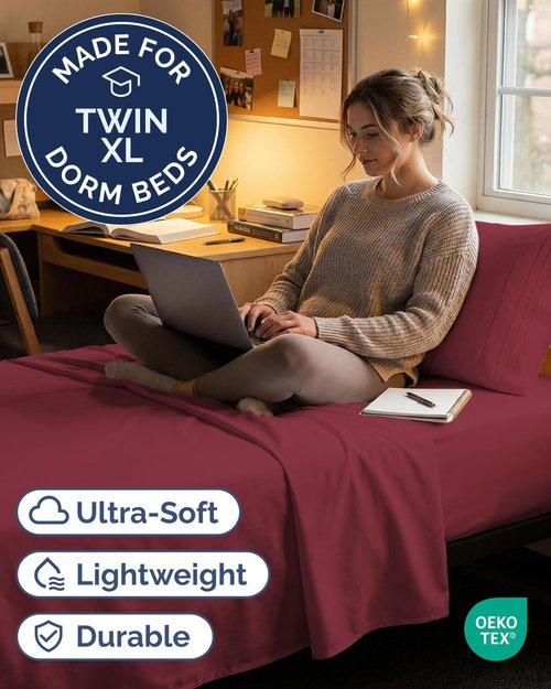 Comfy Twin XL Sheet Set by [Brand Name] | 3-Piece Cooling Bedding - Soft, Breathable, Deep Pockets - Burgundy