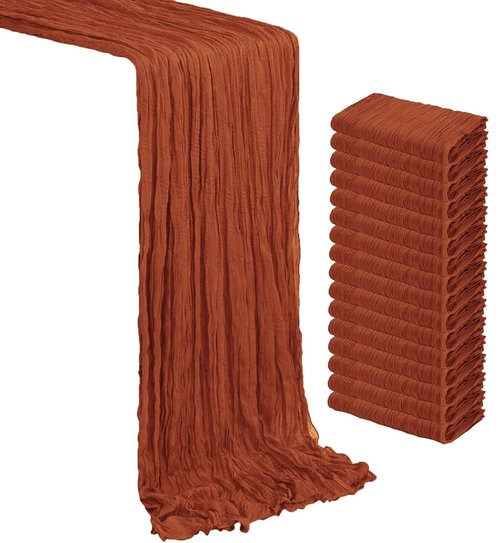 MDS Pack of 12 Cheesecloth Table Runner 35x170 Inch, 14FT Long Gauze Cheese Cloth Table Runner for Wedding Party Birthday Bridal Shower Farmhouse Garden Boho Rustic Table Decoration - Terracotta