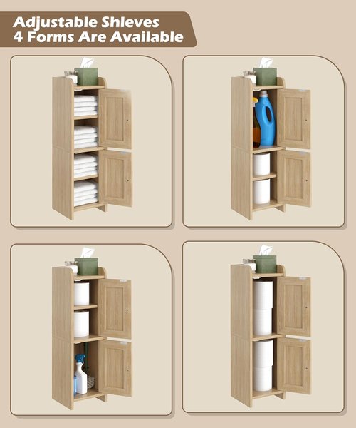 Akxomel Rattan Bathroom Cabinet - 2-Door Narrow Storage Unit for Small Spaces | Natural Oak, 7.9''D x 7.9''W