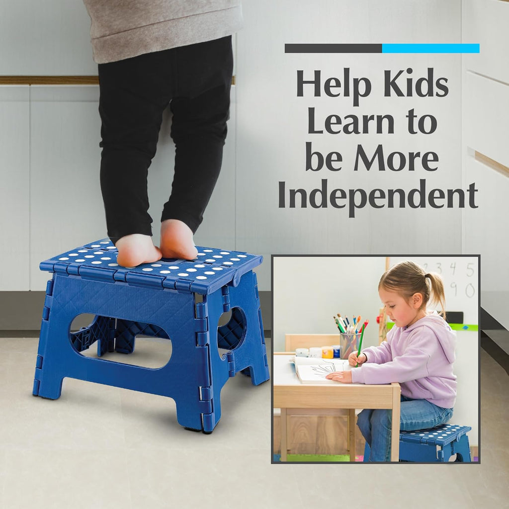 Skiennix Lightweight Folding Step Stool - Sturdy & Safe for Adults and Kids - Easy One-Flip Design | Blue