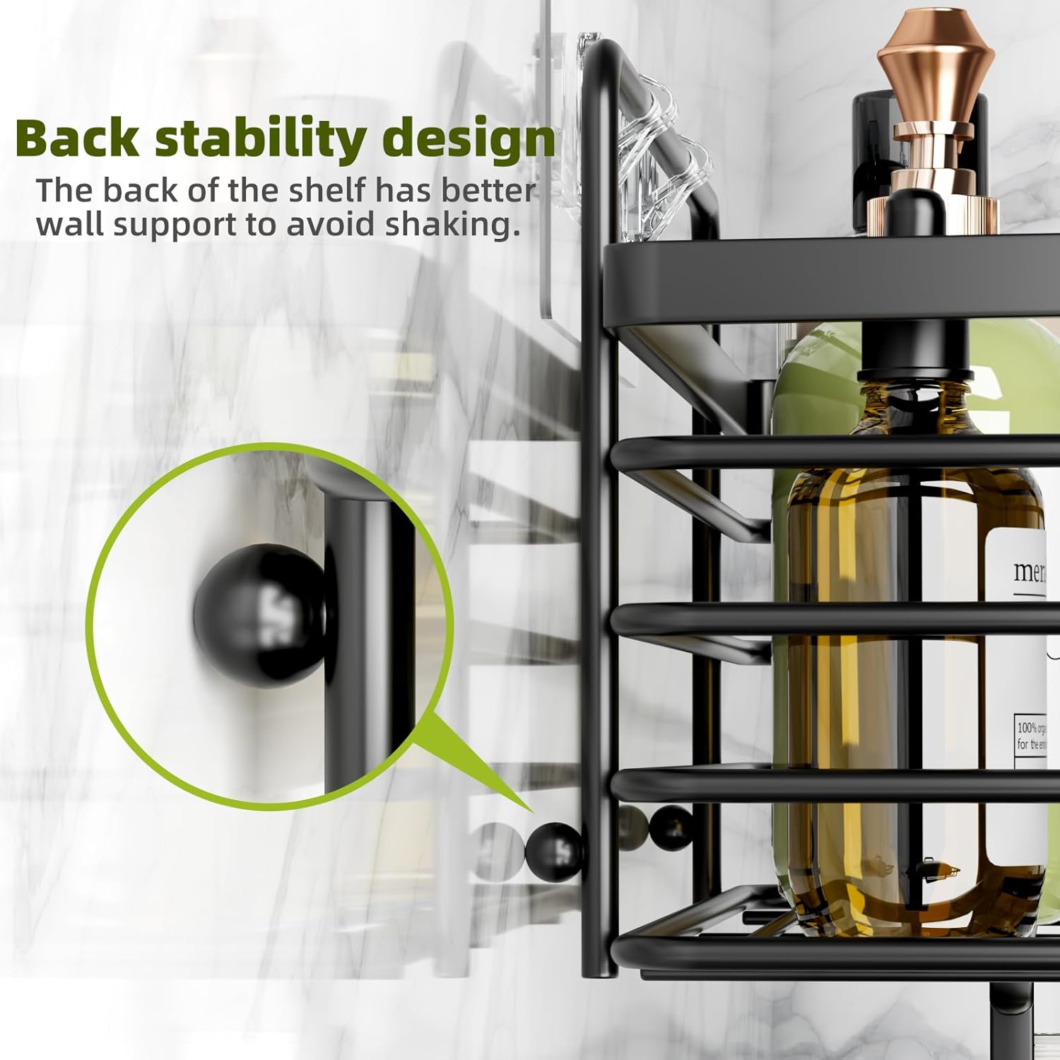 Yougai Shower Caddy - Rustproof Shower Organizer with Soap Holder & Hooks | Wall-Mounted Storage (Black)