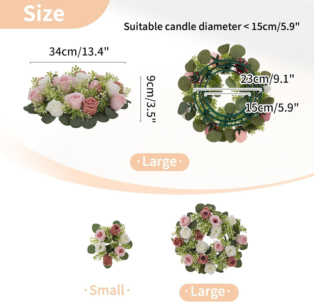 NUPTIO Candle Rings | 13.4 Inch Crimson & White Flower Rose Wreaths for Weddings & Christmas Decor - 2 Pcs
